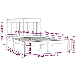 vidaXL Cadre de lit Blanc Bois massif 150x200 cm Très grand pas cher