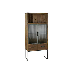 Pegane Armoire en bois avec 2 portes en verre 1 étagère et 2 tiroirs - Largeur 70 x Hauteur 160 x Profondeur 34,5 cm