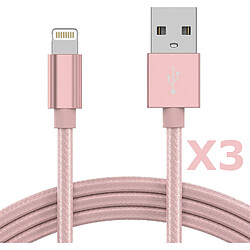 Cable Nylon Renforce Longeur 2M Couleur Rose X3 Pour iPhone SE 2020 / X / Xr / 11 / 12 Little Boutik® 