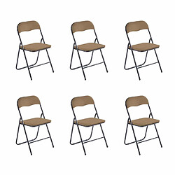 Hooma Lot de 6 chaises pliantes confortables en velours et métal - Marron Lot de 6 chaises pliantes en velours