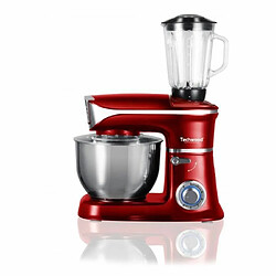 Techwood Robot Pétrin Rouge 3/1 - 6,5L - 1300W Bol inox Blender en verre 6 vitesses de rotation + fonction Impulsions