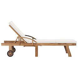 Acheter Helloshop26 Lot de 2 transats chaise longue bain de soleil lit de jardin terrasse meuble d'extérieur avec coussins bois de teck solide crème 02_0012154