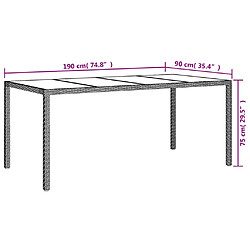 vidaXL Table de jardin Noir 190x90x75 cm Verre trempé/résine tressée pas cher