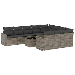 Maison Chic Salon de jardin 11 pcs avec coussins | Ensemble de Table et chaises | Mobilier d'Extérieur gris résine tressée -GKD80586