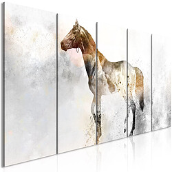 Decoshop26 Tableau toile de décoration murale impression premium en 5 parties sur châssis en bois motif Destrier ardent 100x40 cm 11_0015160 