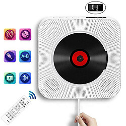 Chrono Lecteur CD portable avec haut-parleur haute fidélité Bluetooth mural, haut-parleur audio domestique avec télécommande, radio FM USB-MP3 prise casque 3,5 mm, entrée/sortie AUX avec interrupteur à tirette(Blanc)