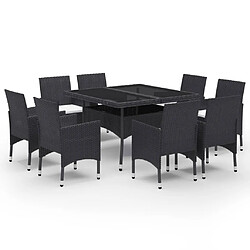 Salle à dîner de jardin 9 pcs,Table et chaise à manger Résine tressée et verre Noir -MN28368