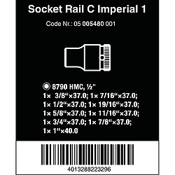 Wera Nuss-Magnetleiste C Imperial 1 Steckschlüsseleinsatz-Satz 1/2``, zöllig