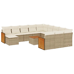 vidaXL Salon de jardin avec coussins 13 pcs beige résine tressée