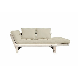 Inside 75 Banquette méridienne futon BEAT pin naturel tissu coloris beige couchage 75*200 cm.