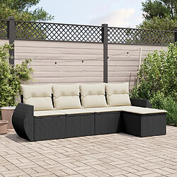 vidaXL Salon de jardin 5 pcs avec coussins noir résine tressée 