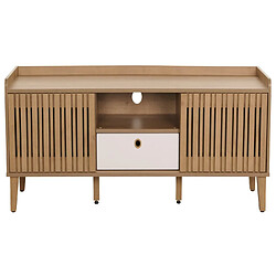 Acheter Mendler Meuble TV HWC-M48, Buffet TV, porte coulissante en bois massif de manguier 56x150x40cm ~ naturel, tiroir blanc