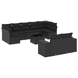 Maison Chic Salon de jardin 10 pcs avec coussins, Ensemble Tables et chaises d'extérieur noir résine tressée -GKD499078