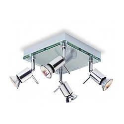 Luminaire Center Plafonnier 4 ampoules Aqua, aluminium et verre