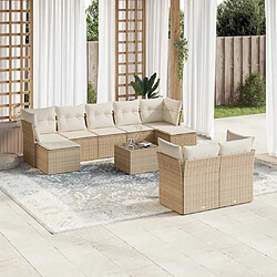 vidaXL Salon de jardin avec coussins 10 pcs beige résine tressée