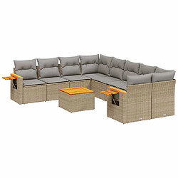 vidaXL Salon de jardin avec coussins 9 pcs beige résine tressée