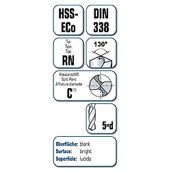 HSS-E Foret pour le métal 5 mm Alpen 62300500100 Longueur 86 mm Cobalt DIN 338 tige cylindrique 1 pc(s)