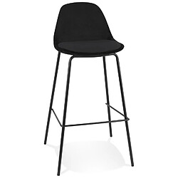 Alterego Tabouret de bar 'FENTON' en velours noir et pied en métal noir