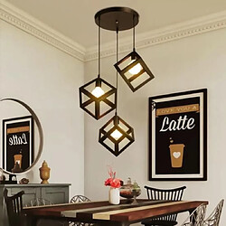 Stoex Lampe Suspensions Plafonnier Cube E27 Noir, Lustre Abat-jour avec Douille Applique d'Eclairage pour Salon Cuisine Bar