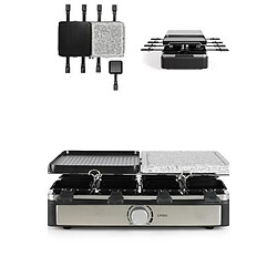 Livoo Appareil Raclette-Grill-Plancha-Pierre de Cuisson Chrome 1400 W Inclus 8 poêlons Noire Argent