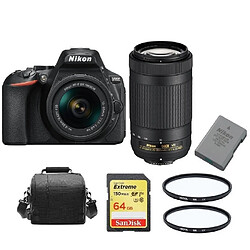 NIKON D5600 TWIN KIT AF-P 18-55MM F3.5-5.6G VR AF-P 70-300MM F4.5-6.3 ED VR DX (20062) + 64GB SD card + camera Bag + EN-EL14A Battery + HOYA UX UV 55mm Filter + HOYA UX UV 58mm Filter