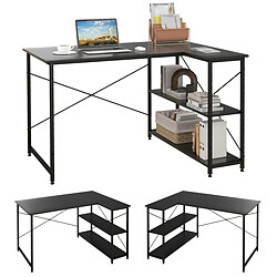 Helloshop26 Bureau d'angle en forme l réversible poste de travail avec étagères de rangement assemblage facile peu encombrant pour maison bureaux 120 x 88 x 74,5 cm noir 20_0007980