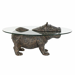 Table d'appoint DKD Home Decor Verre Transparent Cuivre Résine Colonial Hippopotame (80 x 50 x 37 cm)