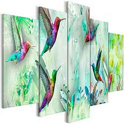 Paris Prix Tableau 5 Panneaux Colourful Hummingbirds Wide Green 50 x 100 cm 