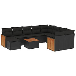 vidaXL Salon de jardin 11 pcs avec coussins noir résine tressée