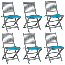 vidaXL Chaises pliables d'extérieur lot de 6 et coussins Bois d'acacia