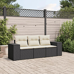 vidaXL Salon de jardin 3 pcs avec coussins noir résine tressée 