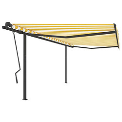 Maison Chic Auvent manuel rétractable,Store manuel de porte avec poteaux 4x3,5 m Jaune et blanc -GKD45996