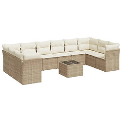 vidaXL Salon de jardin 11 pcs avec coussins beige résine tressée