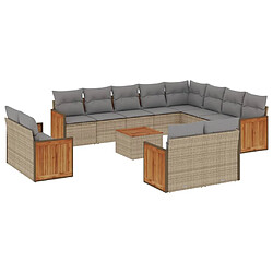 vidaXL Salon de jardin avec coussins 13 pcs beige résine tressée