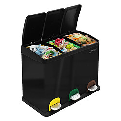 Poubelle 24 litres noire avec trois récipients de 8 litres chacun ML-Design ML-Design Poubelle de Cuisine 3x8L (24L), Noir, Système de Tri Déchets, 3 Compartiments, Métal, Poubelle Triple à Pédale, Seau Intérieur Amovible en Plastique, Couvercle Rabattable, Facile à Nettoyer