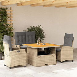 Maison Chic Ensemble à manger d'extérieur 4 pcs avec coussins,Salon de jardin,Mobilier de jardin beige résine tressée -GKD402303