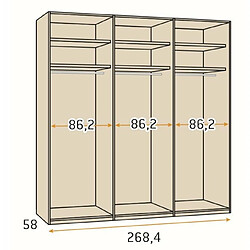 Avis Inside 75 Armoire blanche 268,4 x 60 x 240 cm structure standard 6 portes kubica