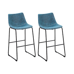 Beliani Tabouret de bar Set de 2 Tissu Bleu azur FRANKS 