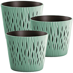 WellHome 3x rond plastique flowerpot Sandy rond en couleur Mocca 12 (Long) x 12 (large) x 11.1 (High) cm