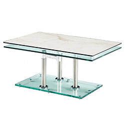 Inside 75 Table basse MATCH CERAMIQUE MARBLE 2 plateaux pivotants en verre piétement acier