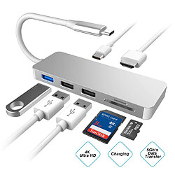 Alpexe Hub USB C, concentrateur de type C avec adaptateur HDMI 4K multi-port 7 en 1, avec 3 ports USB Lecteur de carte SD / TF