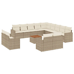 vidaXL Salon de jardin avec coussins 14 pcs beige résine tressée