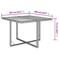 vidaXL Table de jardin Beige 109x107x74 cm Résine tressée bois massif pas cher