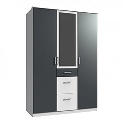 Inside 75 Armoire LAVAL décor blanc et graphite 1 porte miroir 2 portes 3 tiroirs 2 tringles