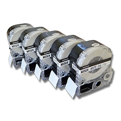 vhbw 5x cassette à bande cartouche 24mm noir sur blanc pour imprimante d´étiquette Epson LabelWorks LW-1000P, LW-600P remplace LC-6WBN, SS24KW. 