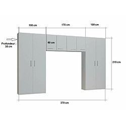 Inside 75 Ensemble de rangement pont 4 portes gris graphite mat largeur 370 cm