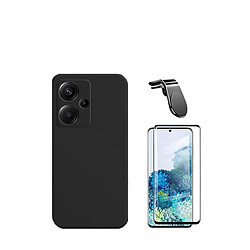 Jeu de films en verre trempé de la couverture 5D + Cas de silicone liquide + SuppOrt Magnétique L Voiture de conduite sécuritaire Phonecare pour Xiaomi Redmi Note 13 Pro+ Plus - le noir