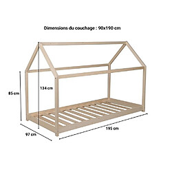 Le Quai Des Affaires Lit cabane PANDA 90x190 + 1 sommier + barrière /Naturel pas cher