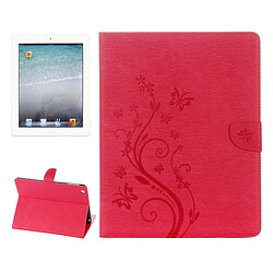 Wewoo Smart Cover Magenta pour iPad 4 fleurs pressées motif papillon bascule horizontale PU étui en cuir avec boucle magnétique et titulaire fentes cartes porte-monnaie