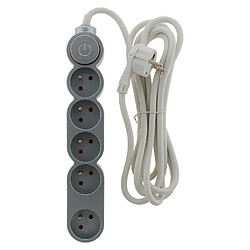 Bloc Home 5 prises 16A 2P+T avec interrupteur et fiche extraplate - Silver - câble HO5VV-F 3G1 3m - Zenitech